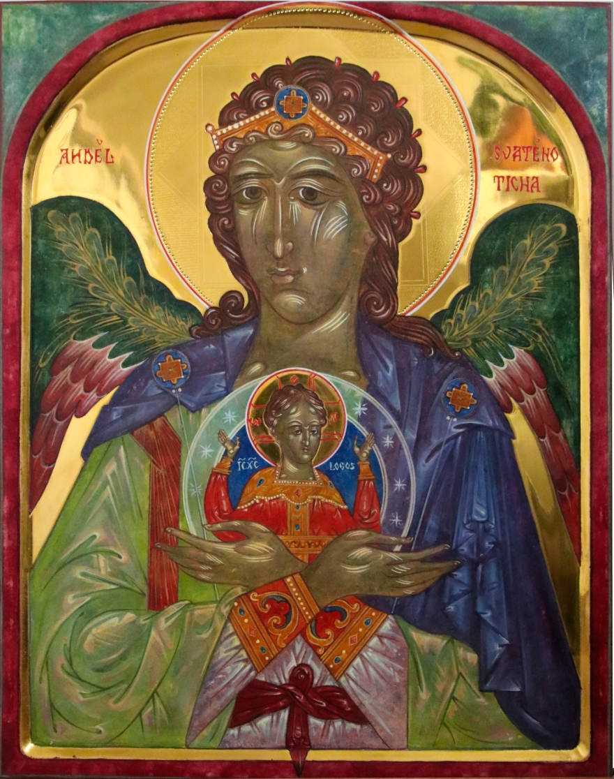 Svatý anděl Hesychia 2, 43x34 cm, vaječná tempera, 2021